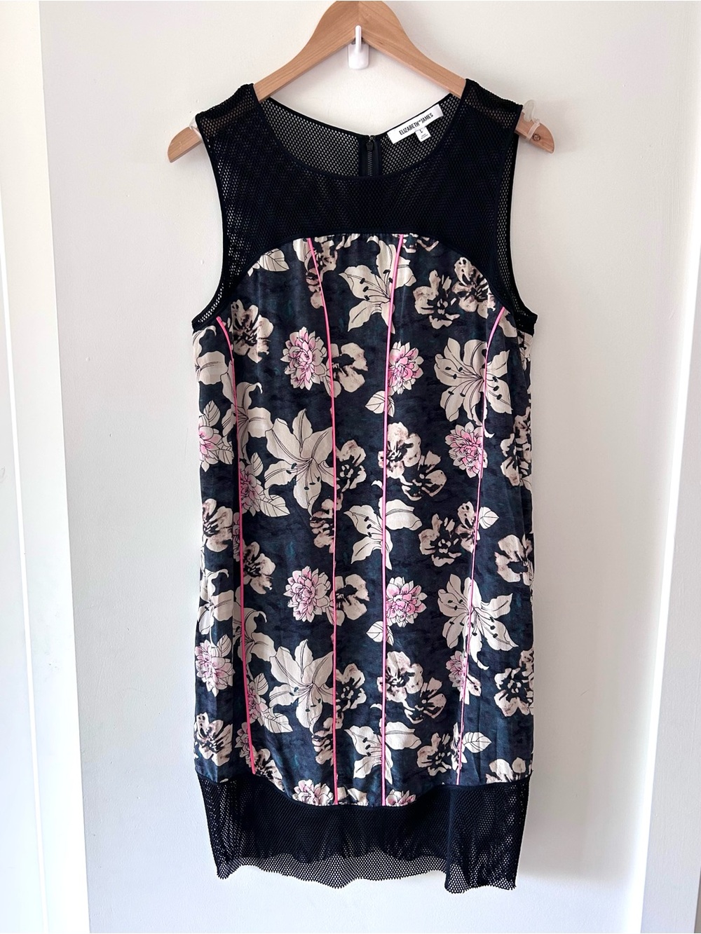 ELIZABETH AND JAMES Floral and Mesh Mini Dress | Silk | Large